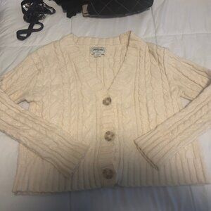 American Eagle Outfitters cream cable knit cardigan sweater. 